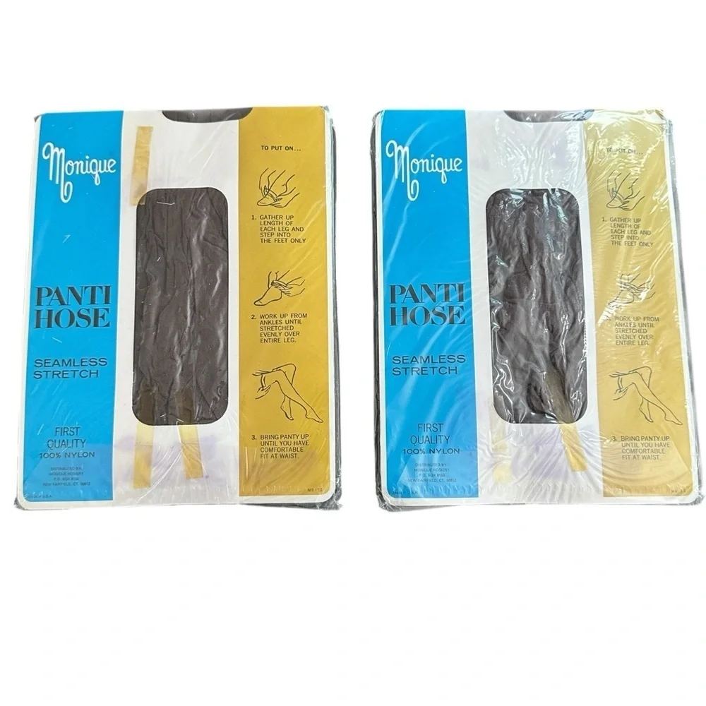 Vintage Monique Off Black 1970s Pantyhose 6 pairs